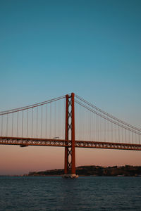 View of suspension bridge against clear sky