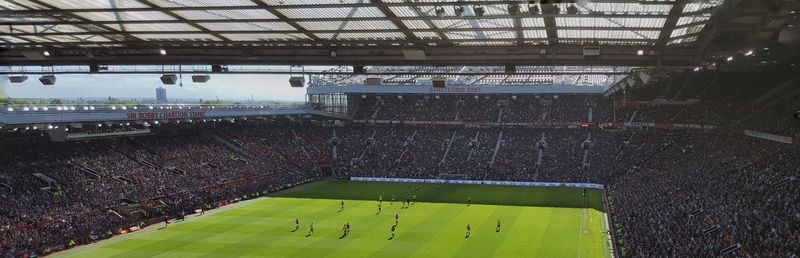 High angle view of people on soccer field