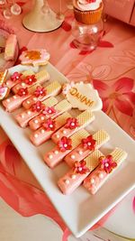 High angle view of cake on table