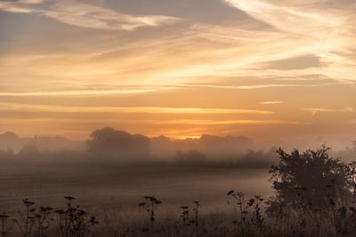 Scenic view of landscape against sky during sunset