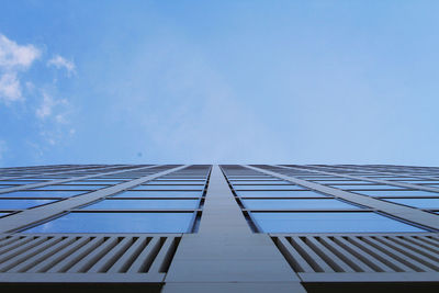 Low angle view of modern building against blue sky