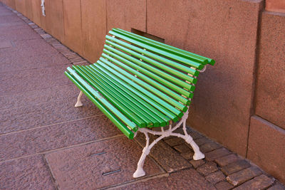 High angle view of green chair on table