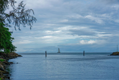 Catamaran heading out in the late afternoon