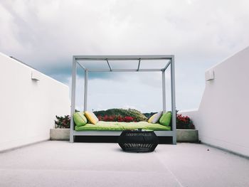 Potted plants against white wall