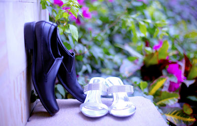 Close-up of shoes on table