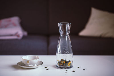 Close-up of water in glass on table