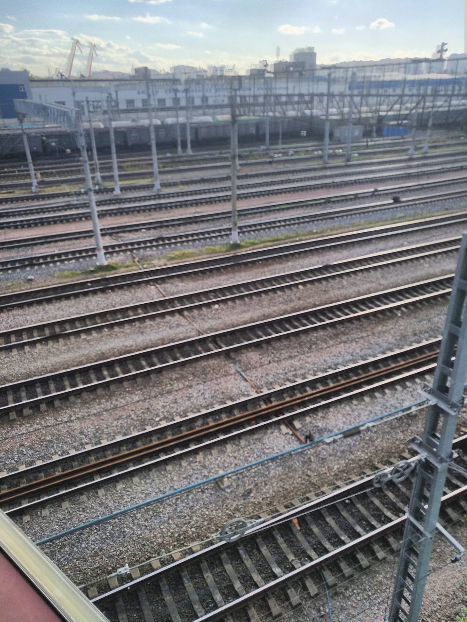 HIGH ANGLE VIEW OF RAILROAD TRACKS