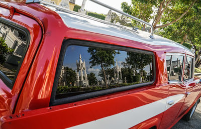 Close-up of red car window