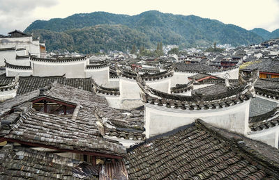 High angle view of buildings in city