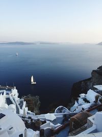 High angle view of sea against clear sky