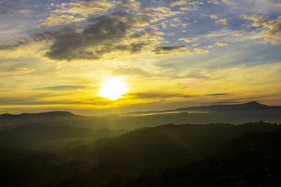 Scenic view of silhouette mountains against sky during sunset