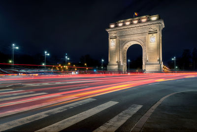Light trails on road at night