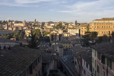 High angle view of buildings in city