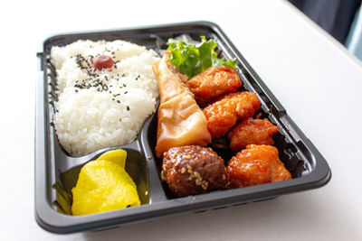 High angle view of food in plate