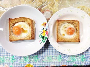 Close-up of breakfast served on table