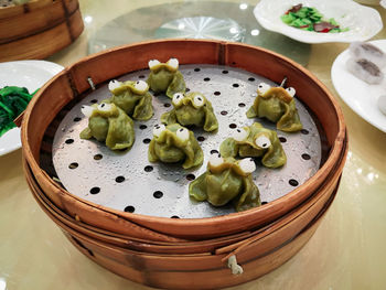 High angle view of food in plate on table