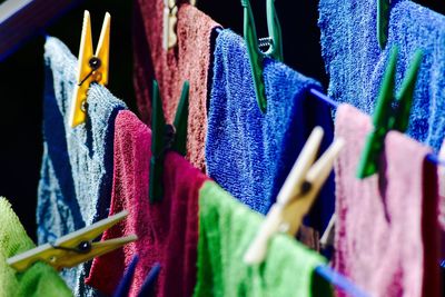 Close-up of clothes drying on clothesline