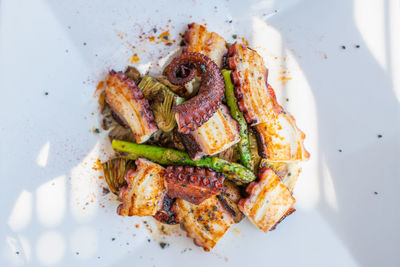 High angle view of food in plate