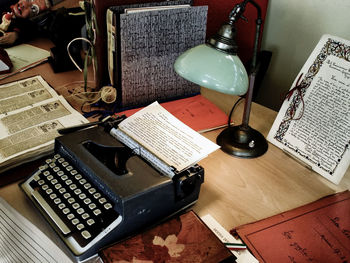 High angle view of computer keyboard on table