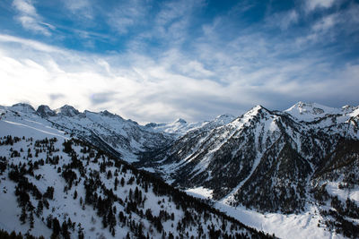 Scenic view of snowcapped mountains against sky