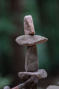 Close-up of stone stack on rock