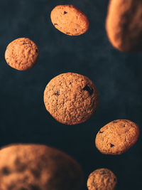 High angle view of cookies floating