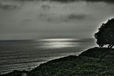 Scenic view of sea against cloudy sky
