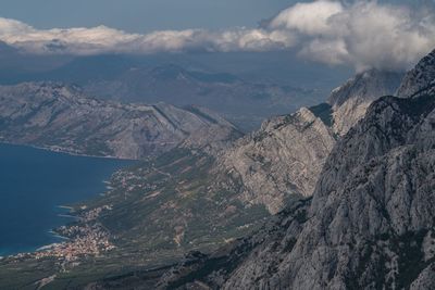 Aerial view of mountains against sky