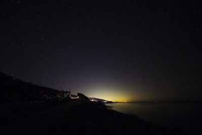 Scenic view of sea against sky at night