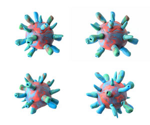 Close-up of toys against blue background