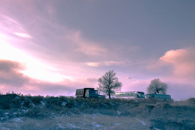 Built structure on landscape against sky