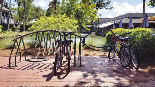 Bicycle parked on footpath in city