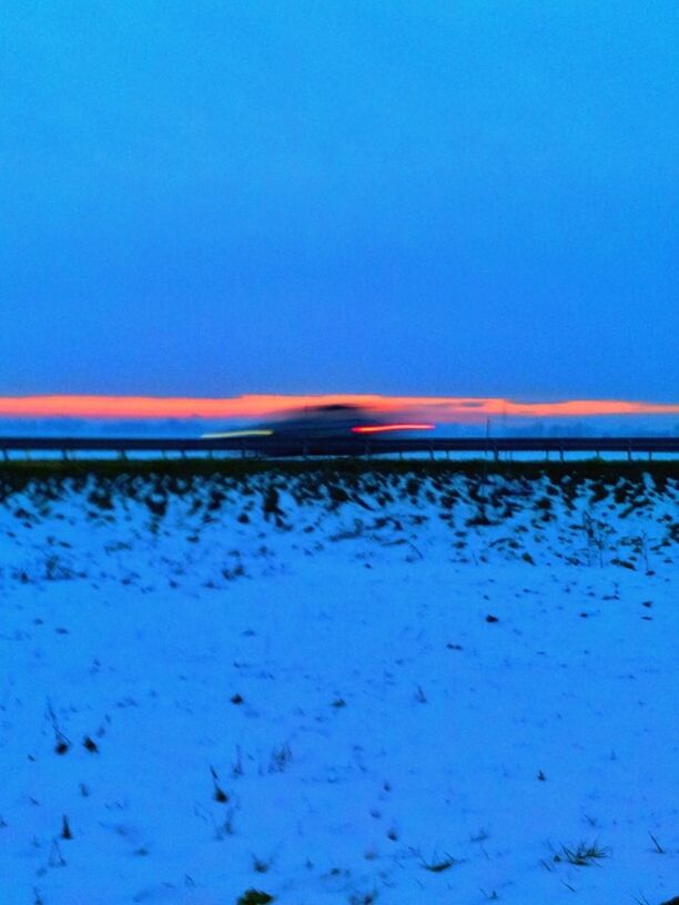 copy space, clear sky, blue, tranquil scene, winter, cold temperature, nature, landscape, snow, tranquility, outdoors, no people, beauty in nature, surface level, scenics, field, day, horizon over land, close-up, dusk