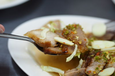 Close-up of meal served in plate
