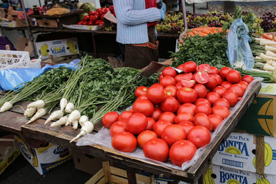 High angle view of fruits for sale at market stall