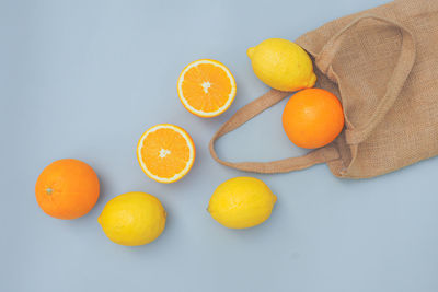 High angle view of orange fruits on table