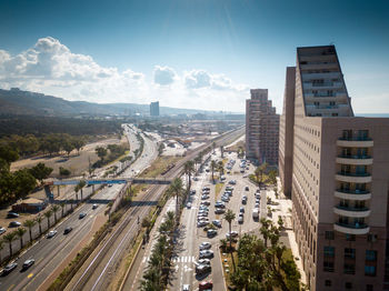 High angle view of cityscape against sky