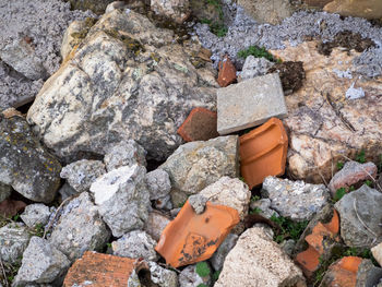 High angle view of stones on rocks