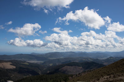 Scenic view of mountains against cloudy sky