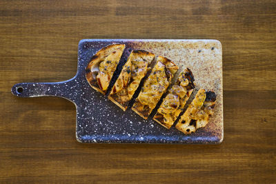 High angle view of food on table