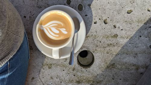 High angle view of coffee on table