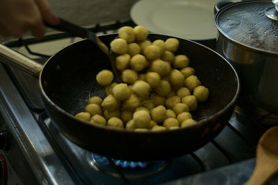 High angle view of people in container