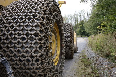 View of tire track on field