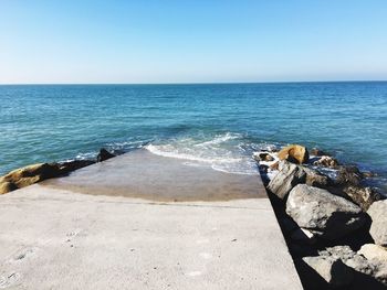 Scenic view of sea against clear sky