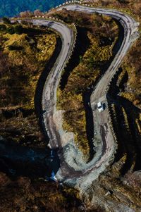 High angle view of car on mountain road