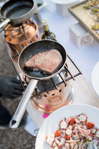 High angle view of food in kitchen