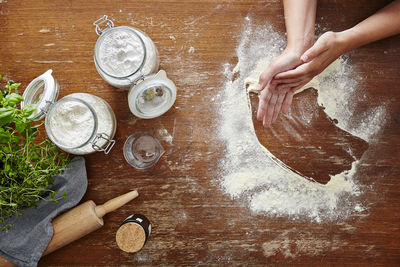 High angle view of person preparing food