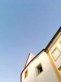 Low angle view of temple against clear blue sky