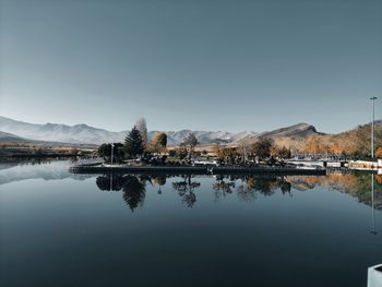 Scenic view of lake against clear sky