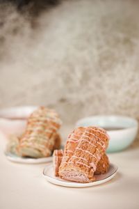 Close-up of breakfast served on table